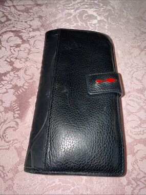 Christian Louboutin Black Leather Long Wallet with Red Logo Accent